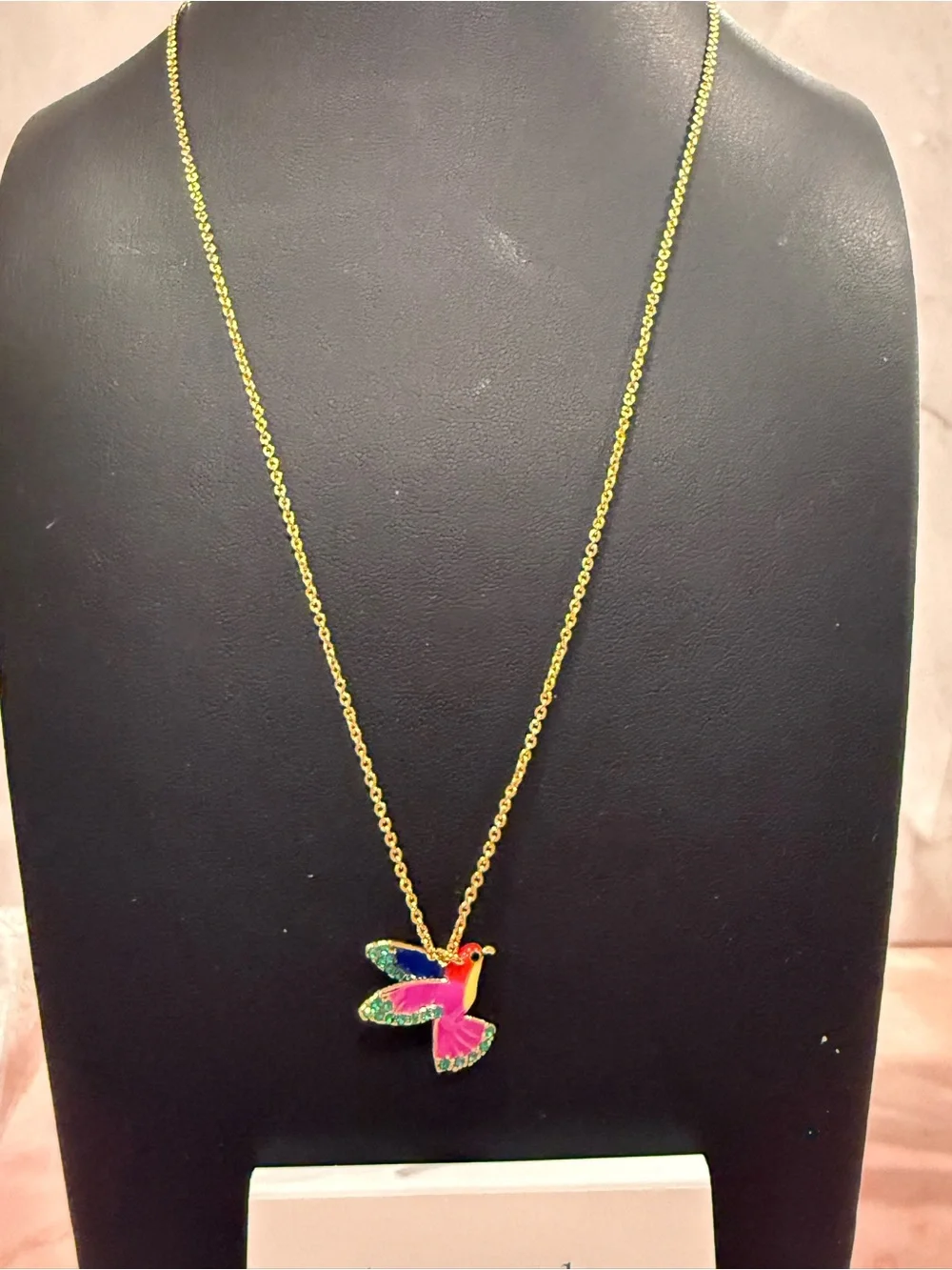 kate spade |♠️| Gold Plated & Crystal Pink Hummingbird Necklace & Earring Set